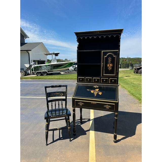 Traditional 1980s Vintage Hitchcock Style Secretary Bookcase Desk With Nichols & Stone Chair - Set of 2 For Sale - Image 3 of 9