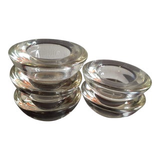 Vintage Crate & Barrel Clear Glass Tealite Holders- Set of 5 For Sale
