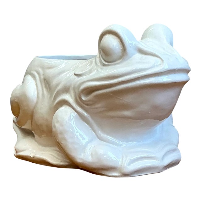 Vintage Italian White Frog Ceramic Vase For Sale