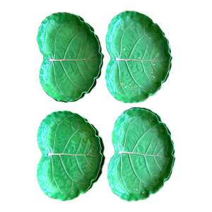 Vintage Glazed Ceramic Cabbage Leaf Plates - Set of 8