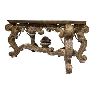 Vintage Italian Baroque Carved Wood Console Table For Sale