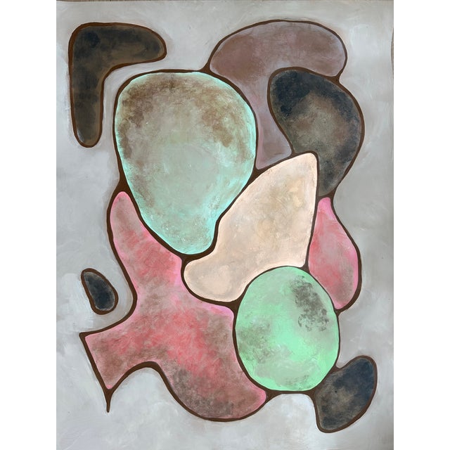 Warm and calm abstract acrílic painting on paper, kind of a geometric still life with earthy tones, perfect for any...