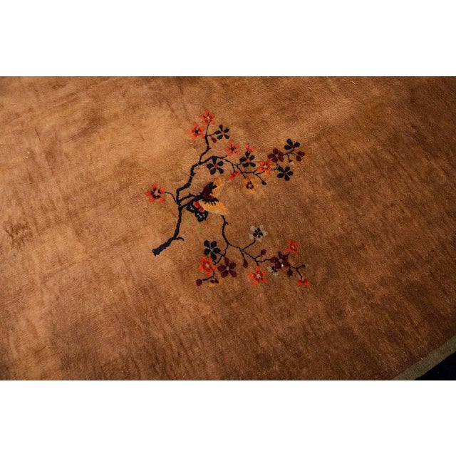 1920s Large Size Wool Camel Chinese Floral Antique Knotted Art Deco Carpet Rug For Sale In New York - Image 6 of 10