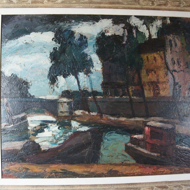 Mid-20th century expressionist oil painting depicting the pont neuf, paris. Signed to lower right. Artist: emeric vagh...