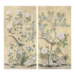 Set of 2 Chinoiserie Birds and Flower Wall Panels, 18th Century Style