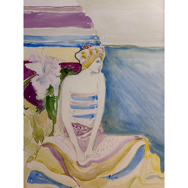 Green Woman by the Sea, Contemporary Expressionist, Framed Watercolor, Artist John Bunker For Sale - Image 8 of 11