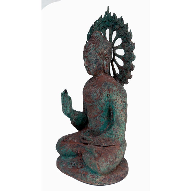 Asian Vintage Metal Buddha Statue For Sale - Image 3 of 8