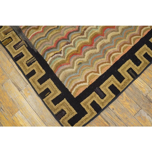 Coffee 1890s Multicolor Geoemtric Antique American Hooked Rug 4'2"x4'10" Woven Wool Carpet For Sale - Image 8 of 12