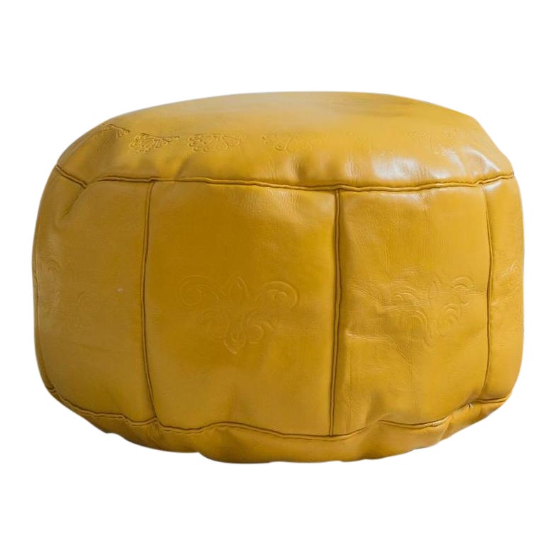 Antique Revival Leather Moroccan Pouf Ottoman Mustard Yellow Chairish