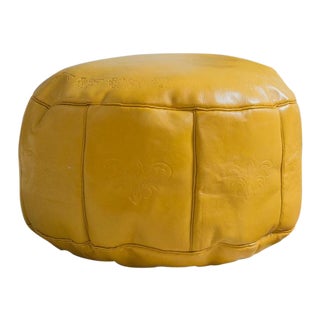 Revival Leather Moroccan Pouf Ottoman - Mustard Yellow For Sale