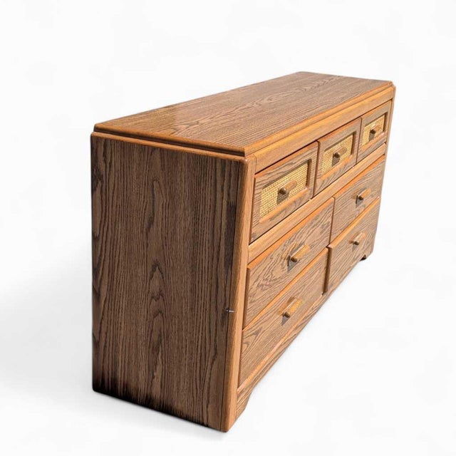 1980s Postmodern Faux-Oak Laminate Six-Drawer Dresser For Sale - Image 11 of 18