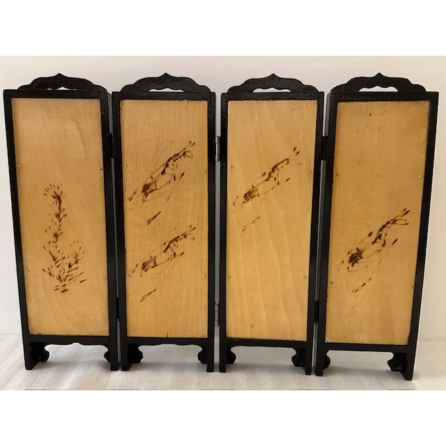 Vintage Asian Shell Art Shadow Box Table Top Screen With Four Panels For Sale - Image 12 of 16