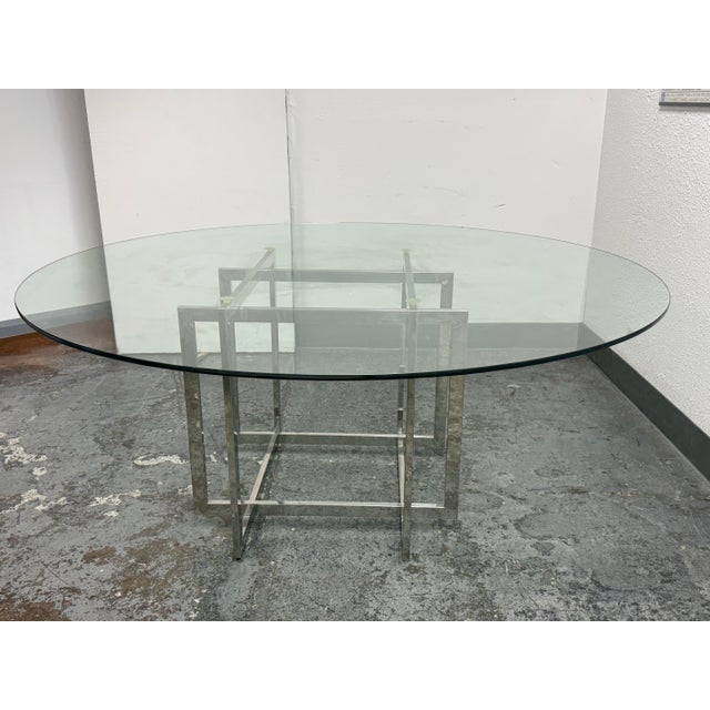 Contemporary Glass Dining Table + Eight White Leatherette Dining Chairs, Set of Nine For Sale In San Francisco - Image 6 of 12