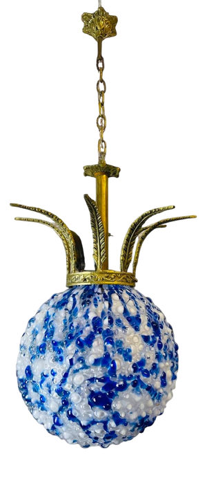 Large Portuguese Regency Style Blue Glass Crowned Chandelier attributed to Marinha Grande, 1970s
