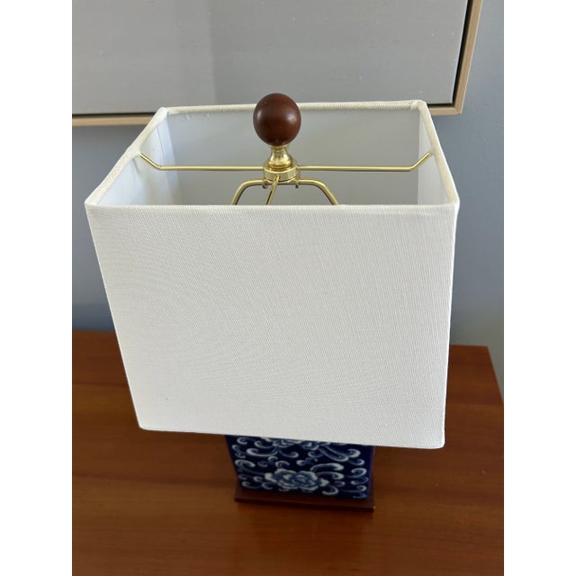 Wood Ralph Lauren Porcelain Blue and White Chinoiserie Small Table Lamp For Sale - Image 7 of 12