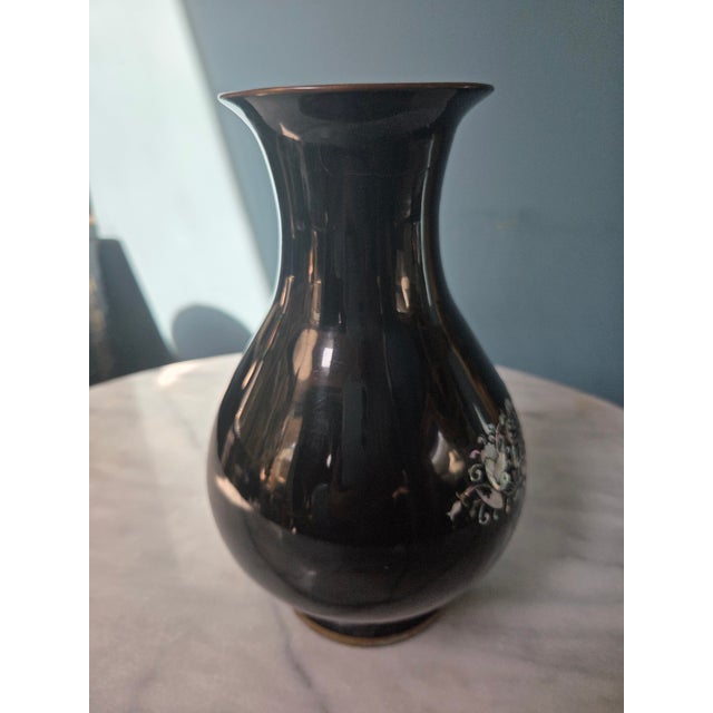 Mid 20th Century Antique Chinioiserie Brass Vase With Mother of Pearl Inlay For Sale - Image 5 of 8