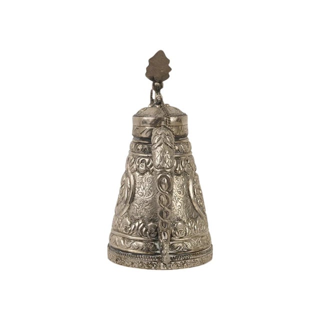 Metal Tibetan Asian Indian Repousse Chased Silver Alloy Ewer Teapot For Sale - Image 7 of 8
