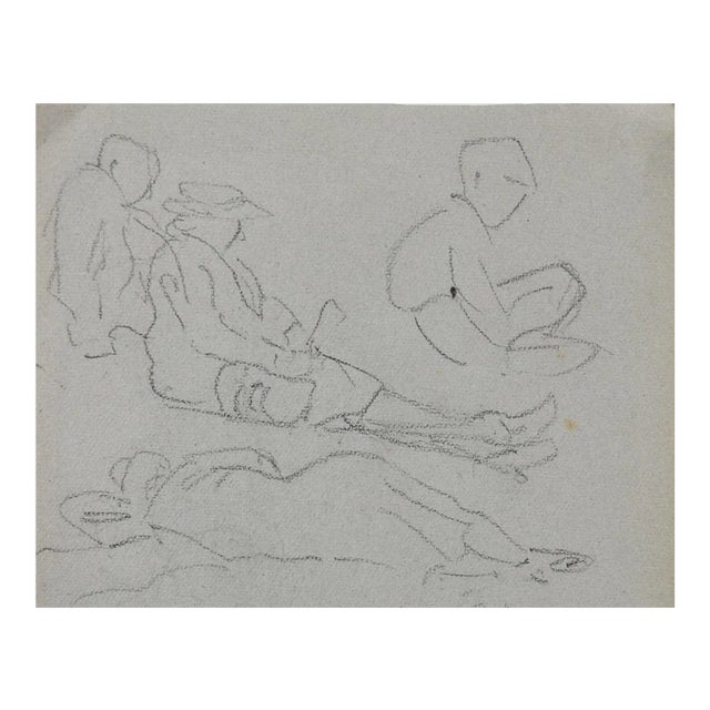 Vintage Figural Studies Pencil Drawing For Sale