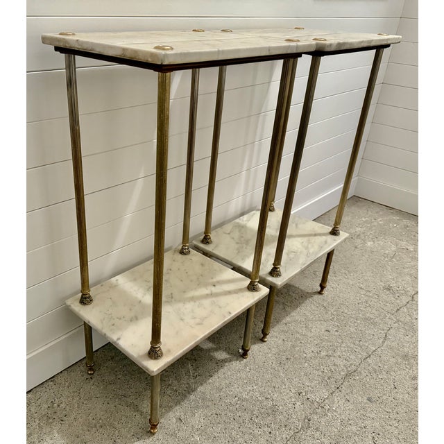 Vintage Pair of Two Tiered Marble Side Tables or Etageres For Sale In New York - Image 6 of 11