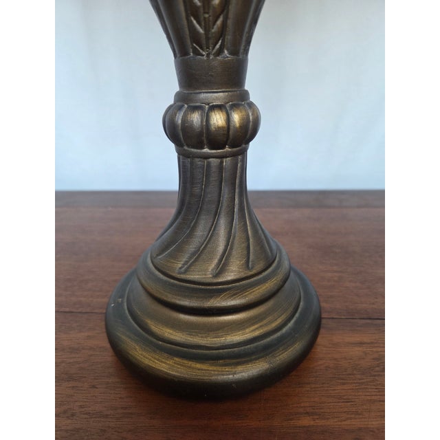 Bronze Mid 20th Century Hollywood Regency Chalkware Bronze Urn Table Lamp W/ Red Shade For Sale - Image 8 of 8