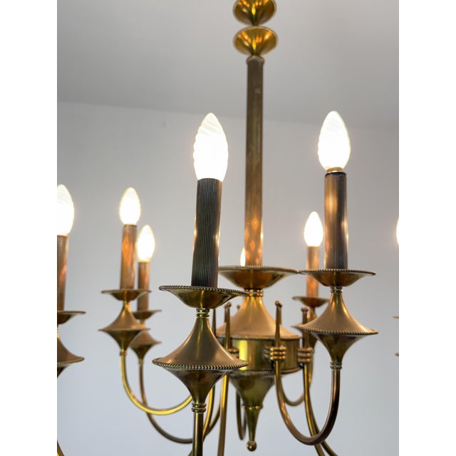 Art Deco Nine-Light Brass Chandelier, 1940s For Sale - Image 9 of 14