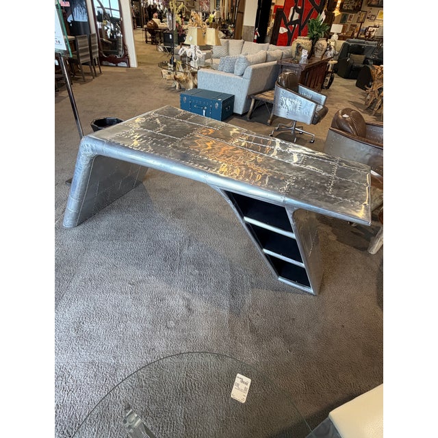 Metal Restoration Hardware Aviator Aluminum Desk For Sale - Image 7 of 8