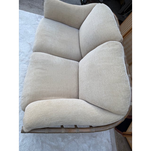 Vintage McGuire San Francisco Rattan & Rawhide Curved Settee For Sale - Image 12 of 17