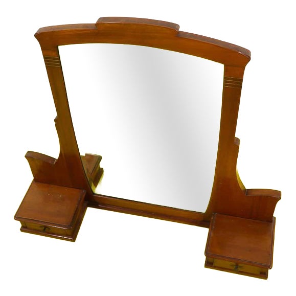 Wooden Polished Mirror with Side Drawers For Sale