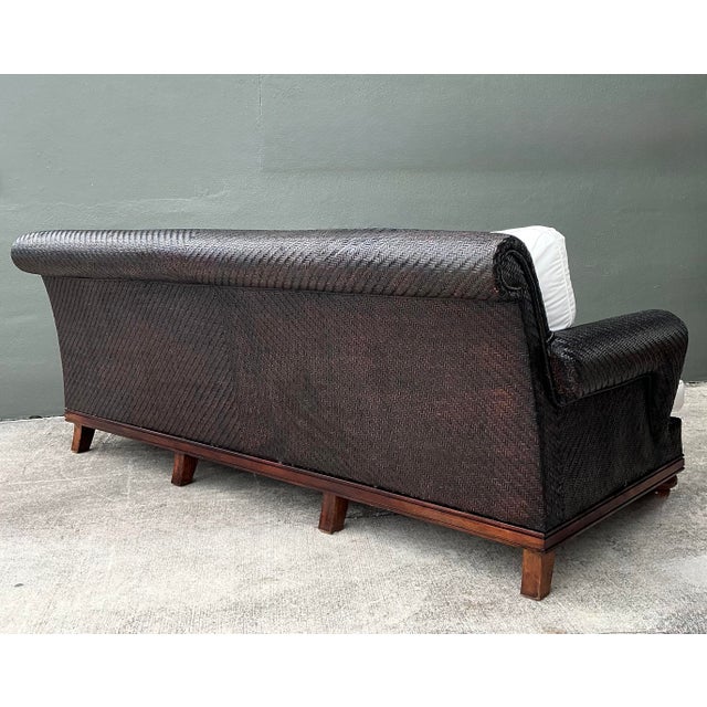 Wood Vintage Woven Rattan Three Seat Sofa For Sale - Image 7 of 12