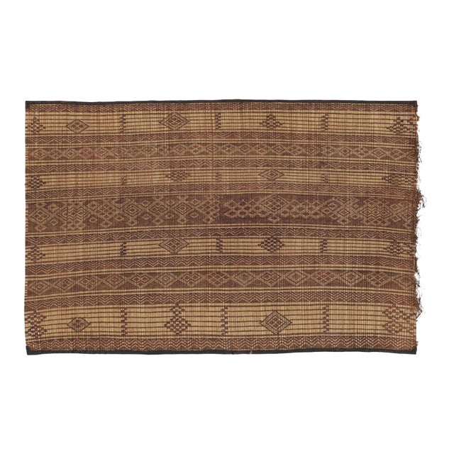 Vintage Tuareg Mat, Camel Beige-Brown With Tribal Geometric Motifs - Rug & Kilim For Sale