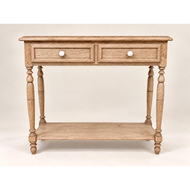 Louis-Philippe Style Console Table in Oak with Porcelain and Brass Knobs, 1980s For Sale - Image 6 of 6