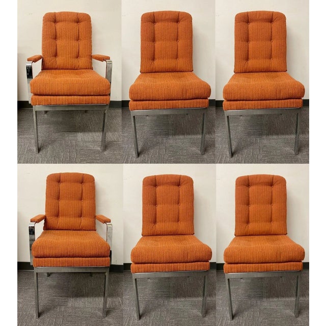 6 Chrome Base Milo Baughman Style Dining Chairs, Mid Century Modern For Sale - Image 9 of 9