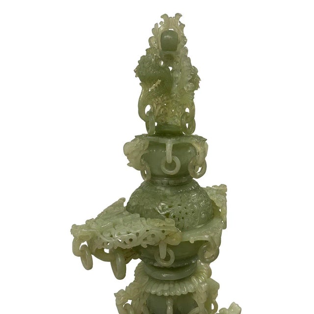 Jade Mid-20th Century Chinese Huge 3 Tiers Carved Jade Dragon Tower For Sale - Image 8 of 13