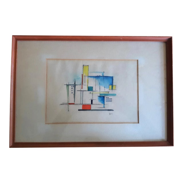 1948 "Town" Modernist Style Watercolor Painting, Framed For Sale