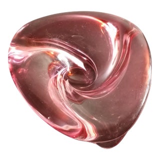 Vintage Murano Italy Pink Triangular Swirl Glass Ashtray For Sale