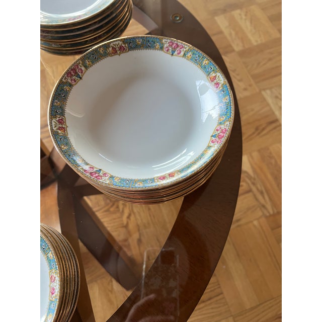 Art Nouveau 1920s Limoges France Mf Roses, Blue, Gold Rim Dinner Set & Serving Pieces- 53 Pieces For Sale - Image 3 of 11