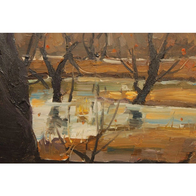 Brown Luo Hong Impressionist Style Oil Painting, Late Fall Landscape For Sale - Image 8 of 12