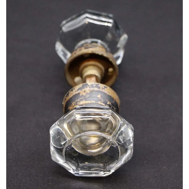 Traditional Antique Wide Shank Octagon Clear Glass Door Knob Set For Sale - Image 3 of 10