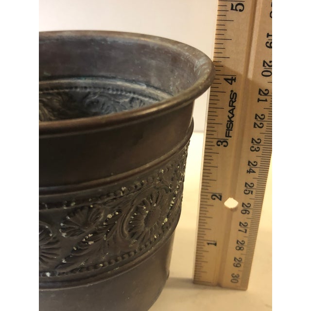 English Floral Embossed Copper Footed Planter For Sale - Image 12 of 12