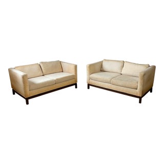 Pair of Mid Century Wooden Base Loveseats in Need of Upholstery For Sale