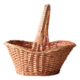 Vintage Wicker Gathering Basket For Sale