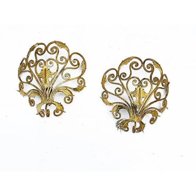 1950s Wall Lights Wrought Iron Gold atributted to Colli, 1950s, Set of 2 For Sale - Image 5 of 5