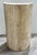 Original retail $1116, stylish Revelation Modern Travertine Basilica Accent Table, showroom floor sample