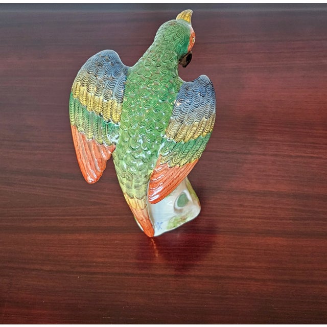 Green Antique Paris Porcelain Bourdois and Bloch Colorful Parrot Figurine For Sale - Image 8 of 12
