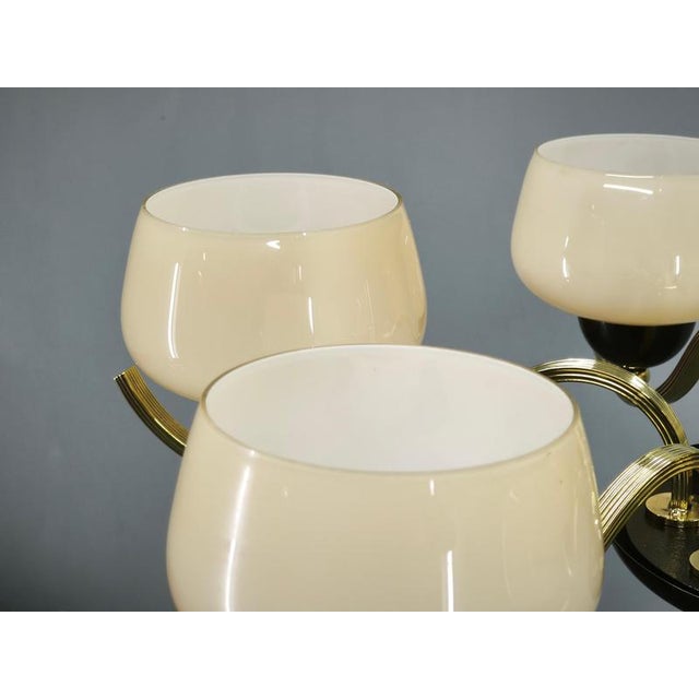 Black Italian Brass Chandelier with Opaline Glass Shades, 1950s For Sale - Image 8 of 17