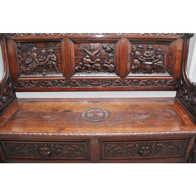 19th Century Oak Box Bench For Sale - Image 11 of 17