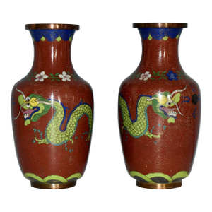 Vintage Pair of Chinese Cloisonné' Dragon Motif Vases