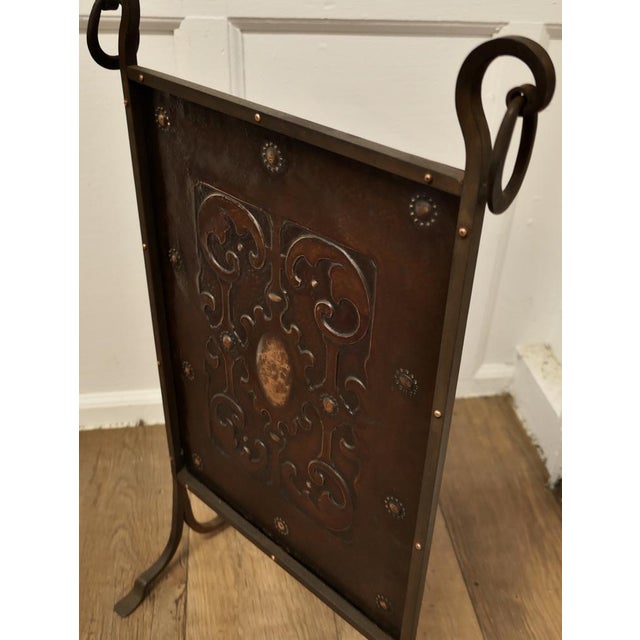 Victorian Arts and Crafts Copper and Iron Fire Screen For Sale - Image 3 of 7