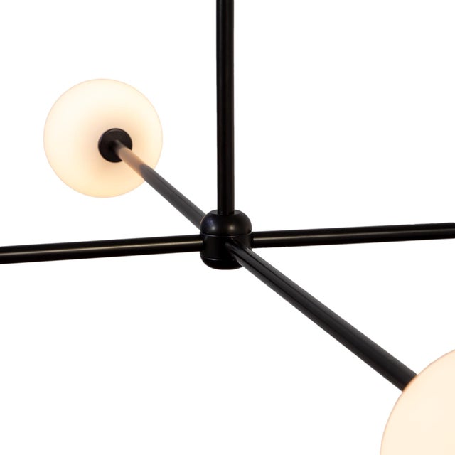 Black Globe Chandelier 4, Black, 39.5in H, 5 Inch Glass Globes, by Research.Lighting, Modern, Minimal Hanging Light For Sale - Image 8 of 13