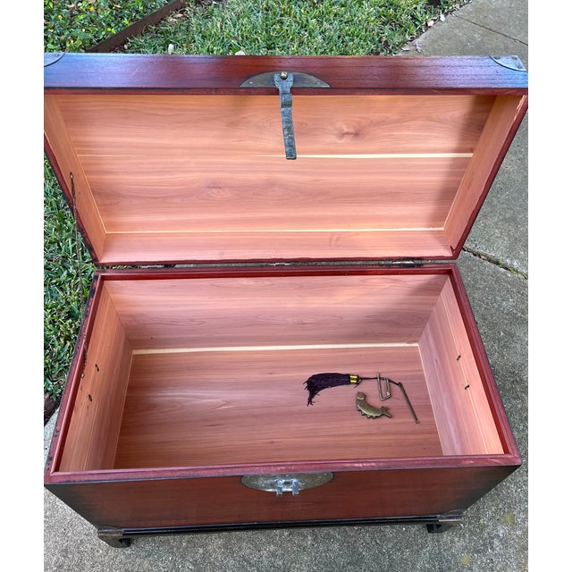 Wood 1970s Asian Inspired Cedar Lined Storage Trunk Side Table or Coffee Table For Sale - Image 7 of 13